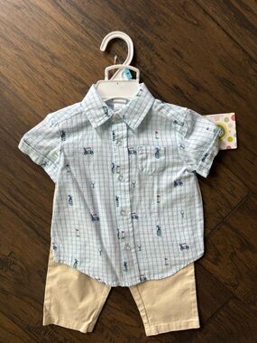 NWT baby/Toddler Light Blue Plaid Short-Sleeve Shirt set
